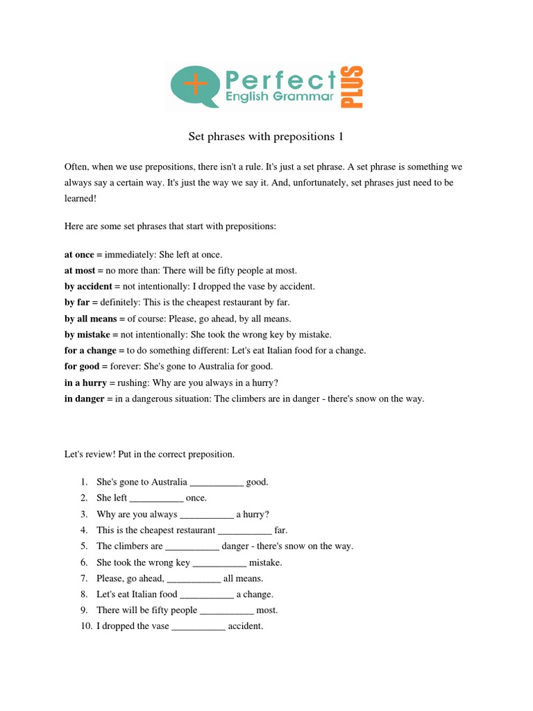Set Phrases with Prepositions Explained | PDF