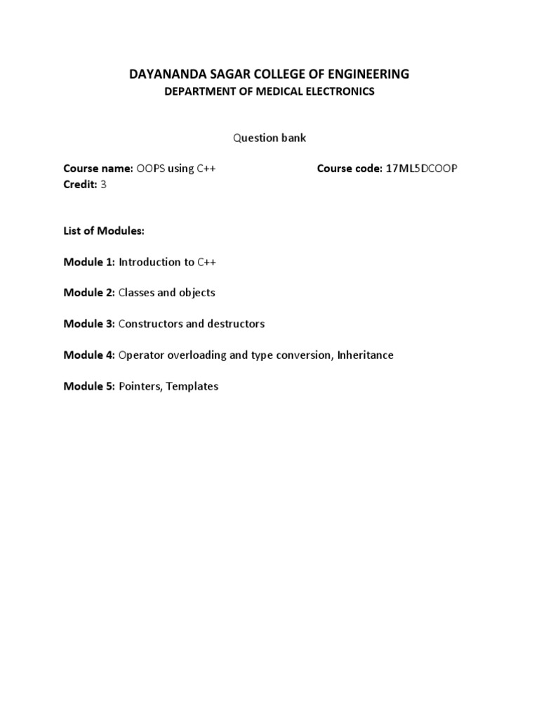 C++ Question Bank | PDF | Constructor (Object Oriented Programming ...