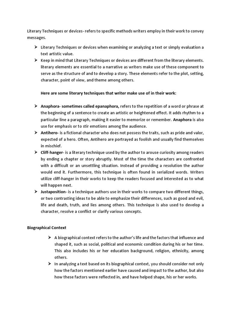 Literary Techniques or Devices | PDF | Narrative | Narration