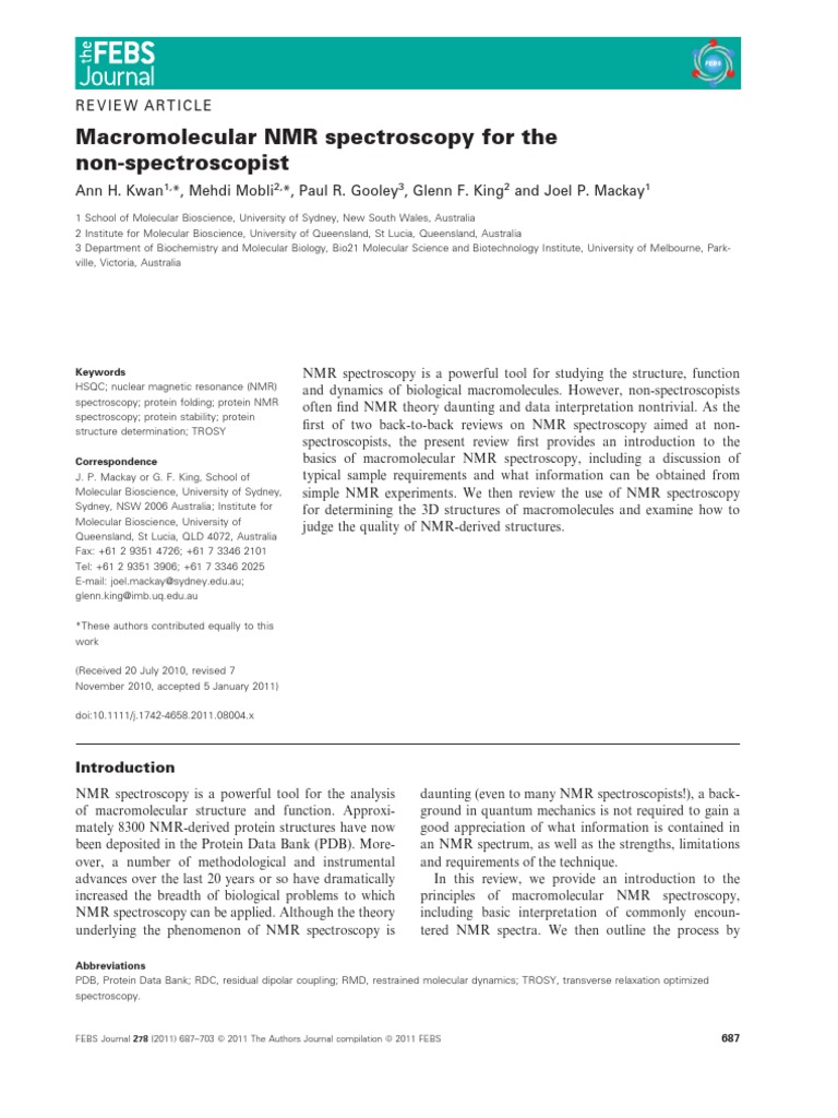 Macromolecular Nmr Spectroscopy Nuclear Magnetic Resonance Nuclear Magnetic Resonance Spectroscopy