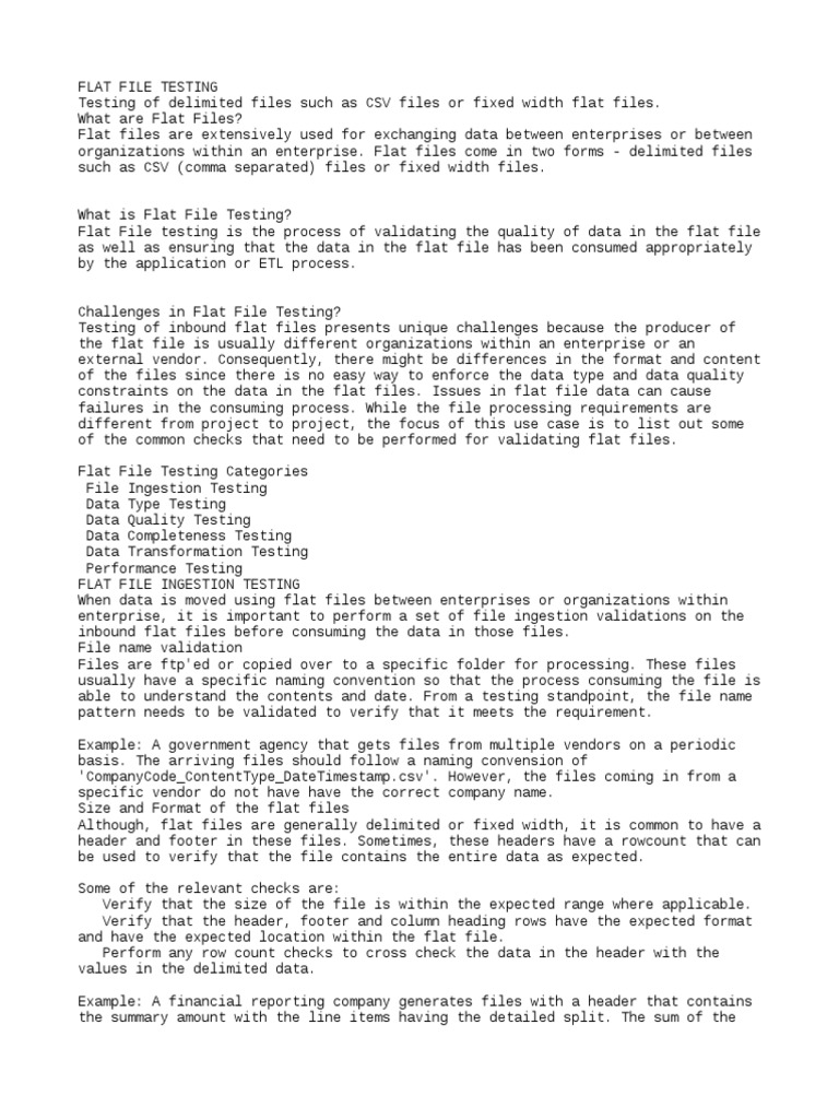 Flat File Testing | PDF | Computer File | Comma Separated Values