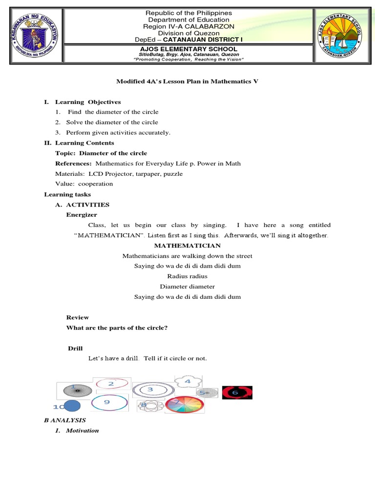 Diameter of Circle Lesson Plan | PDF | Education Theory | Teaching ...
