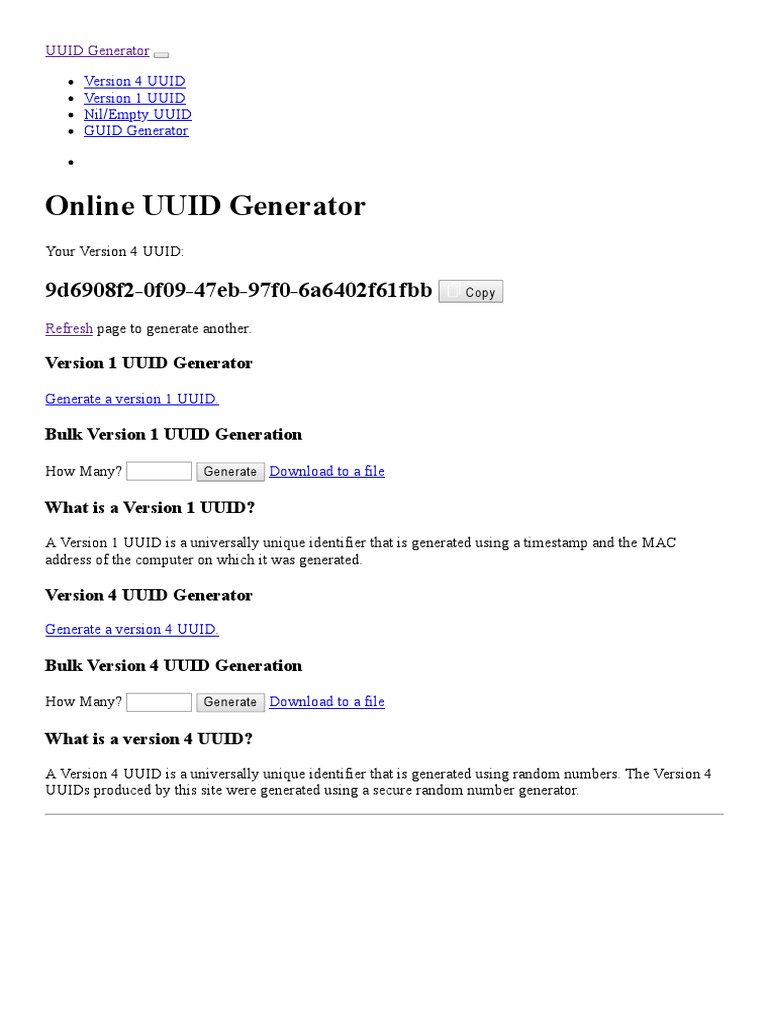 Online UUID Generator Tool | PDF