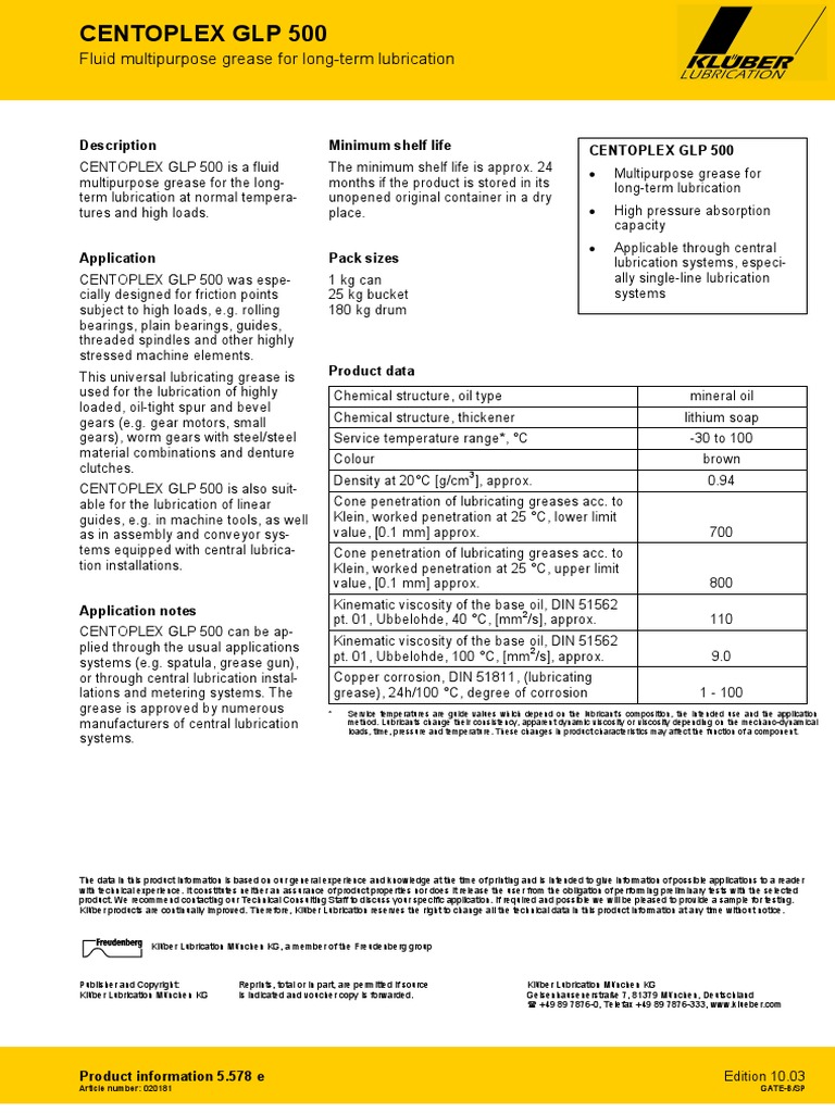 Kluber Centoplex GL 500 PDF | PDF | Lubricant | Bearing (Mechanical)