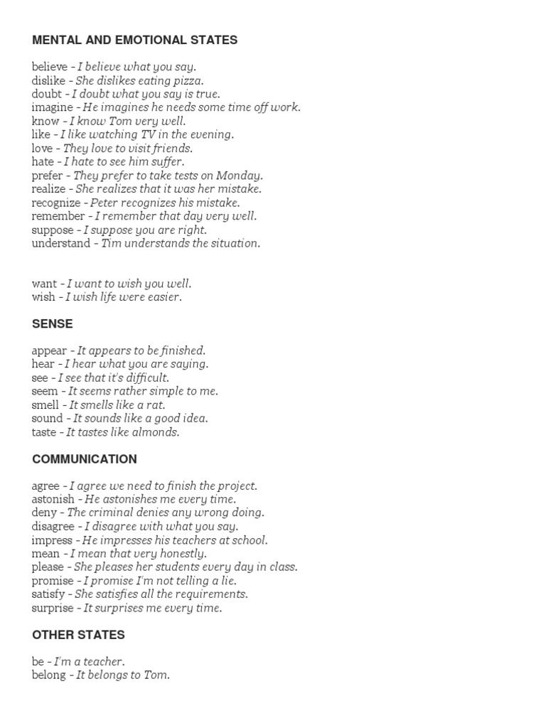 Non-Continuous Verbs Explained | PDF