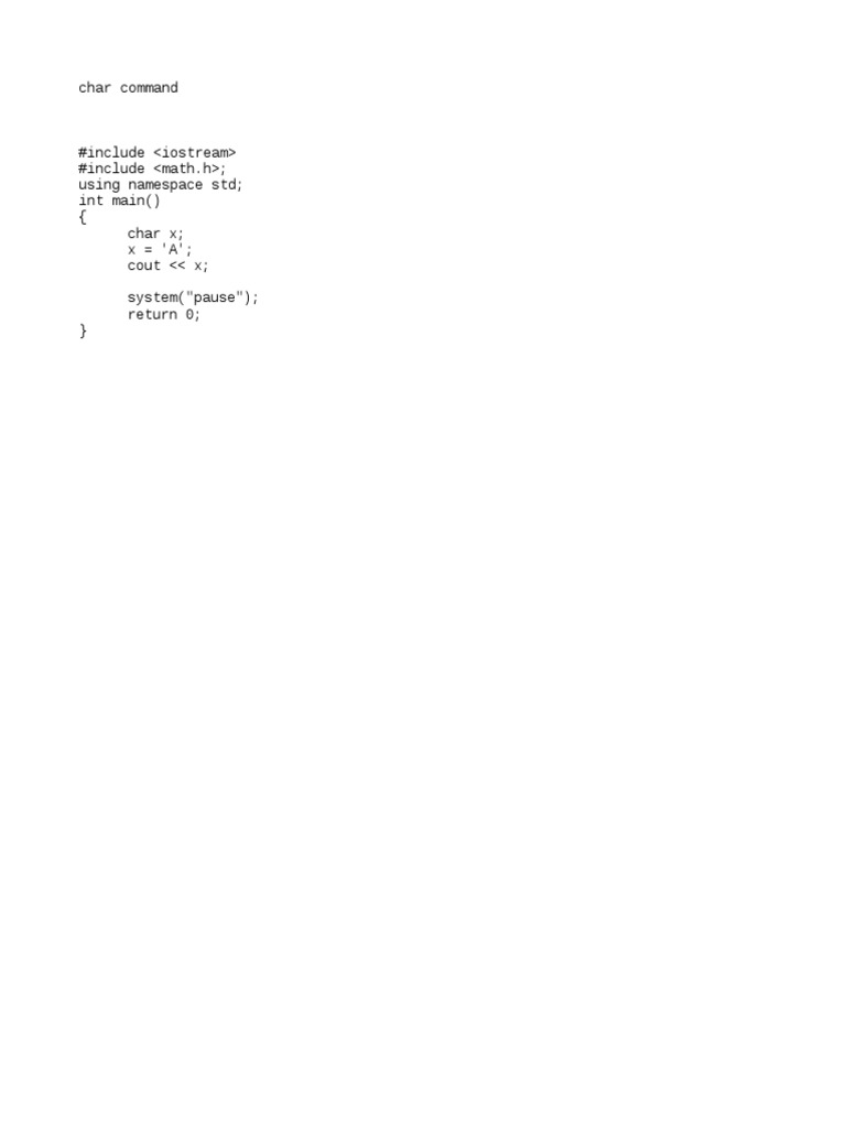 Simple C++ Char Command Example | PDF