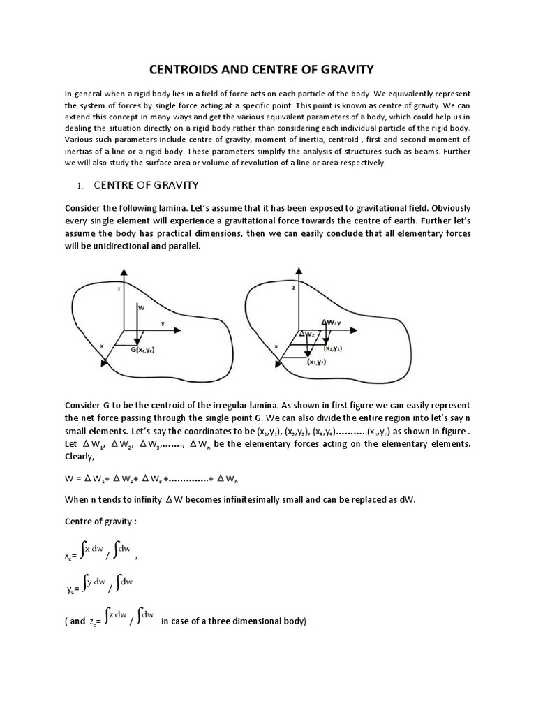 Centroids and Center of Gravity Explained | PDF | Area | Center Of Mass