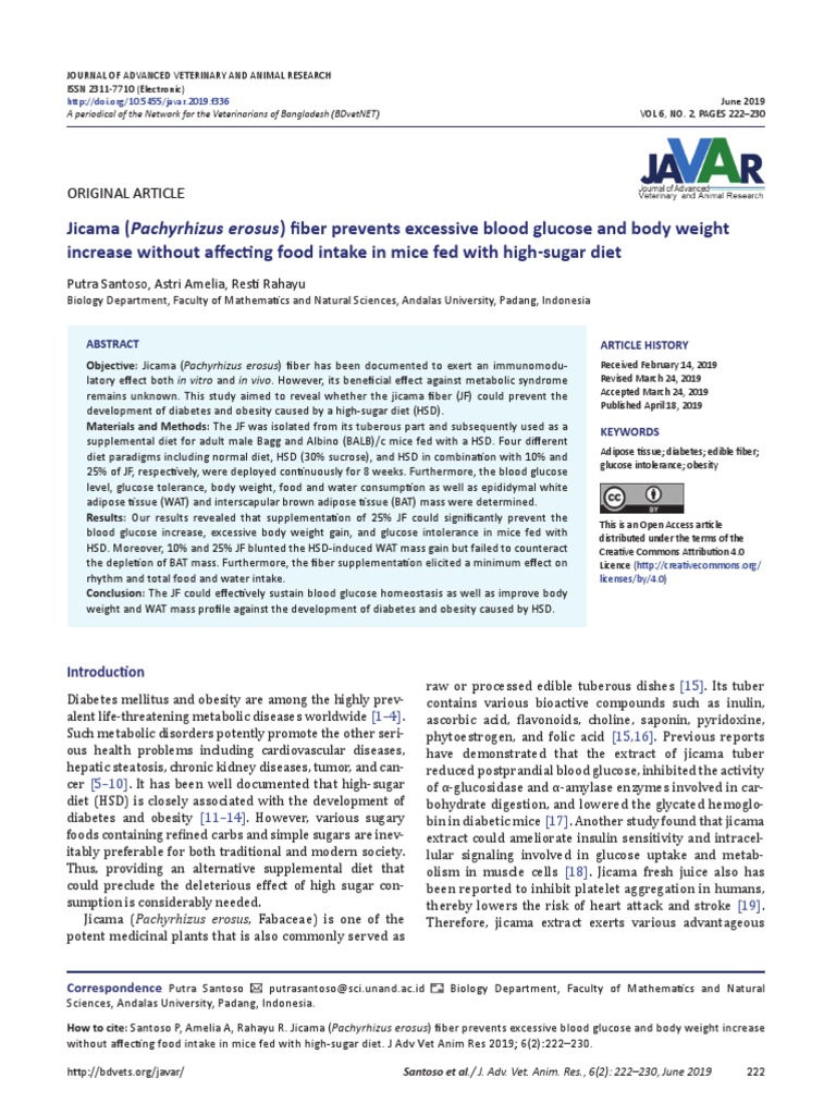 Jicama Fiber Prevents Excessive Blood Glucose and Body Weight Increase