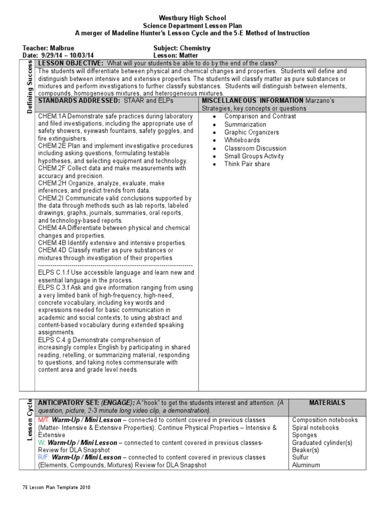 Chemistry Lesson Plan PDF Chemical Substances Lesson Plan