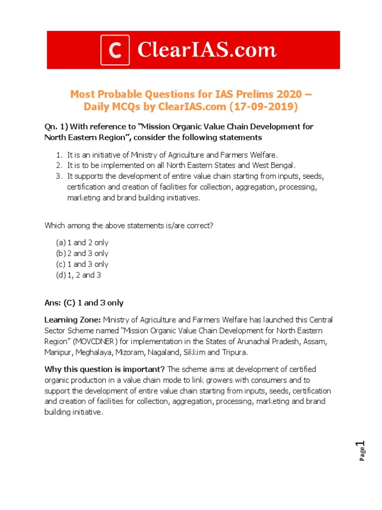 Most Probable Questions For IAS Prelims 2020 | PDF | Elections | Voting