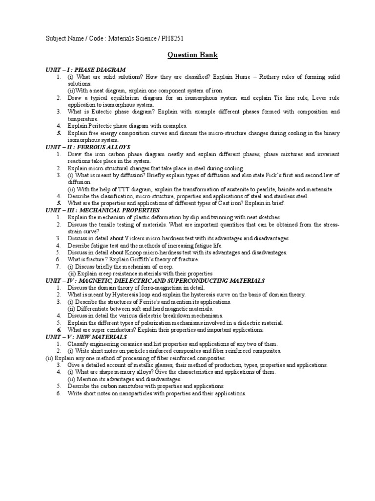Materials Science Important Question | PDF | Physical Chemistry ...