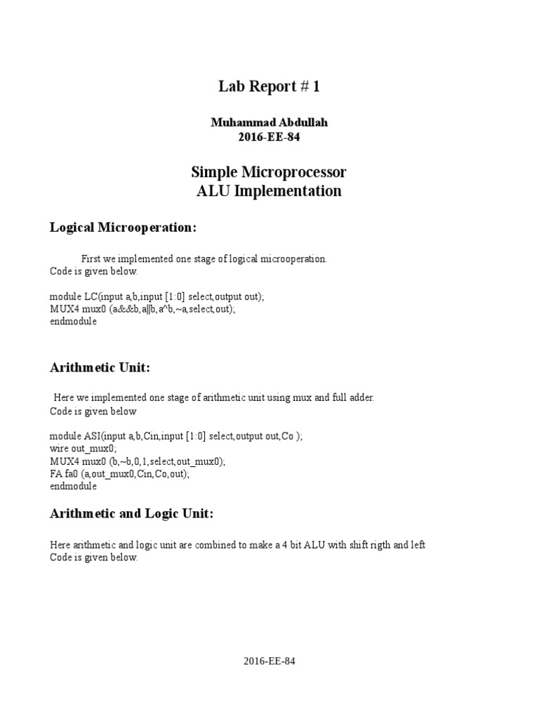 Lab Report 1 Logical Microoperation Pdf Computer Architecture