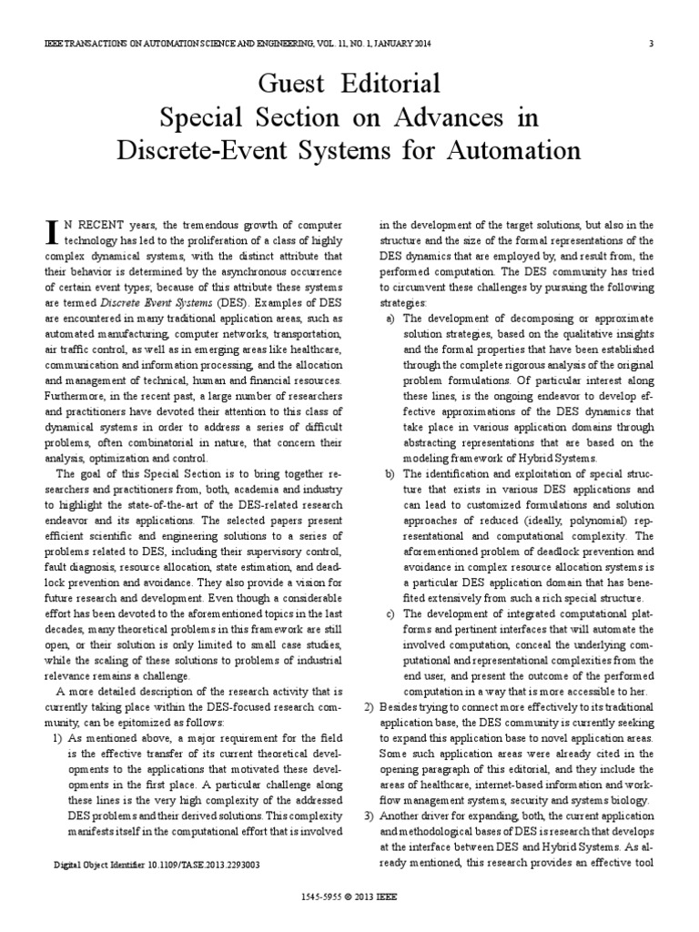 DES Special Issue Editorial | PDF | Automation | System