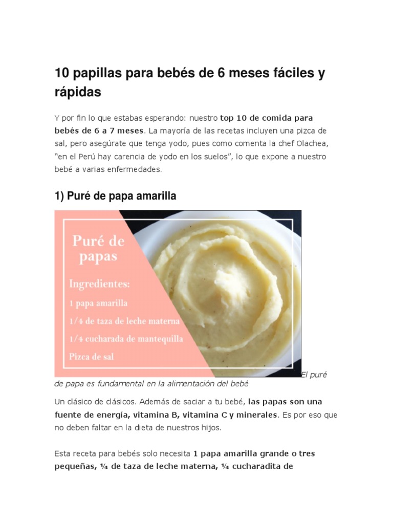 10 Papillas Para Bebes De 6 Meses Faciles Y Rapidas Pdf Sal Leche