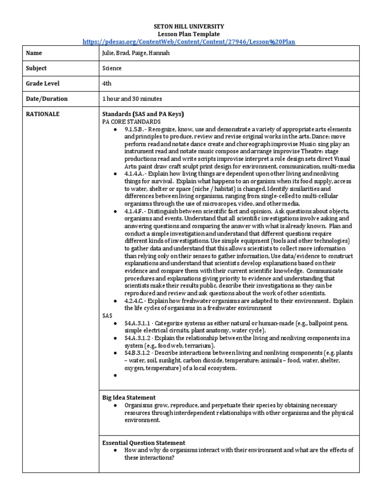 4th Grade Ecosystem Terrarium Lesson Plan | PDF | Ecological Niche ...