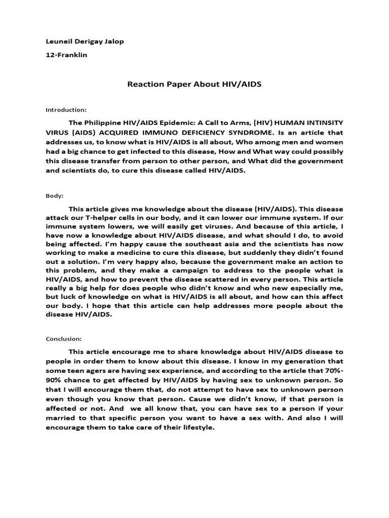 Reaction Paper About HIV/AIDS | PDF