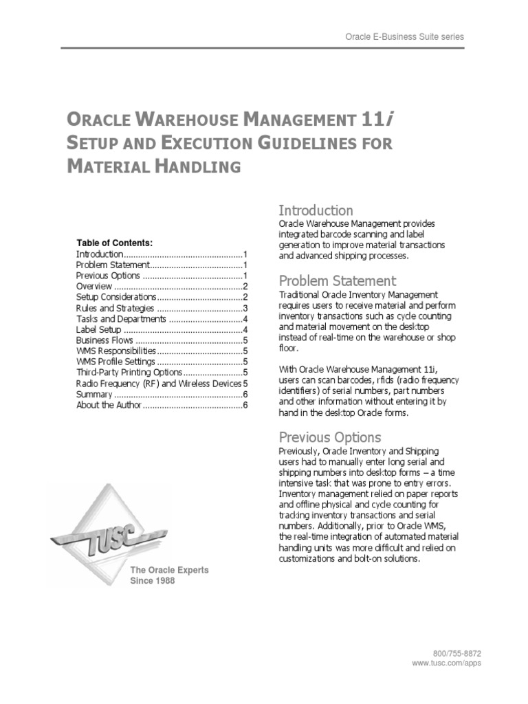 Oracle WMS 11i Setup Guidelines | PDF