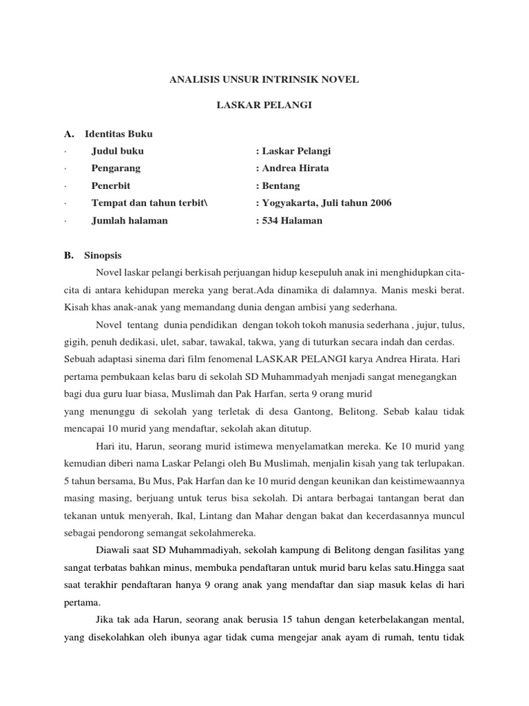 Analisis Novel Laskar Pelangi