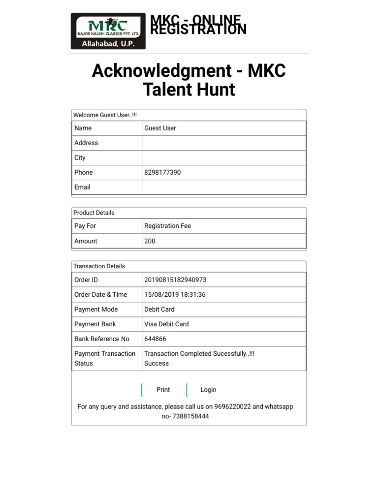 MKC Online Registration Confirmation | PDF