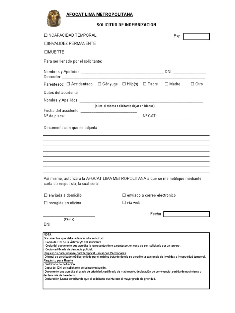 Formato Solicitud Indemnizacion | PDF