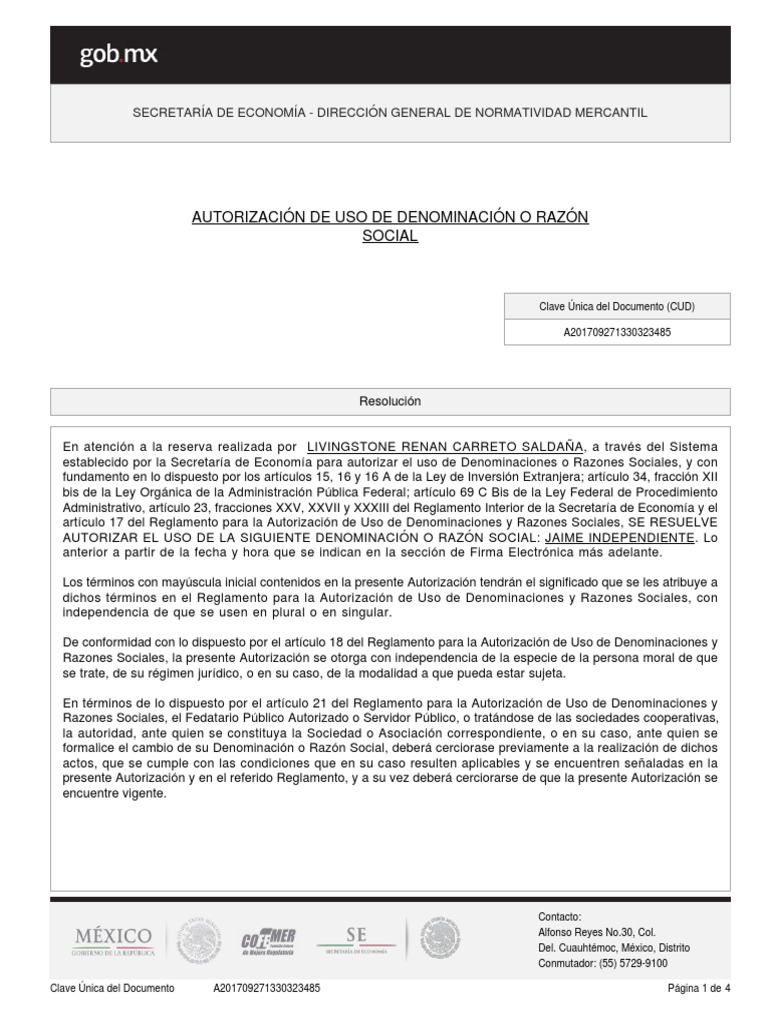 Autorizacion De Uso De Denominacion Amvau Pdf Regulacion Gobierno