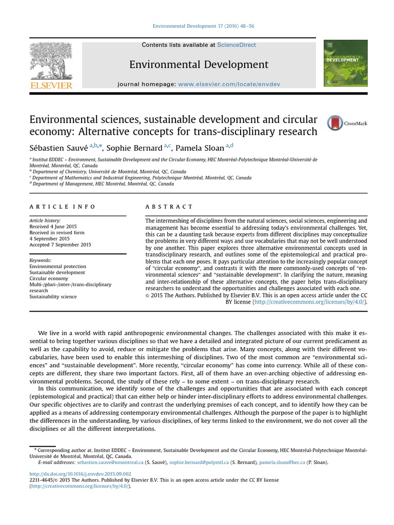 Environmental Sciences Sustainable Development And Circula 2016