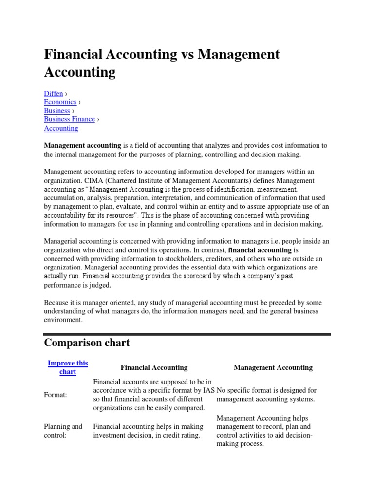 Financial vs Management Accounting Explained | PDF | Management ...