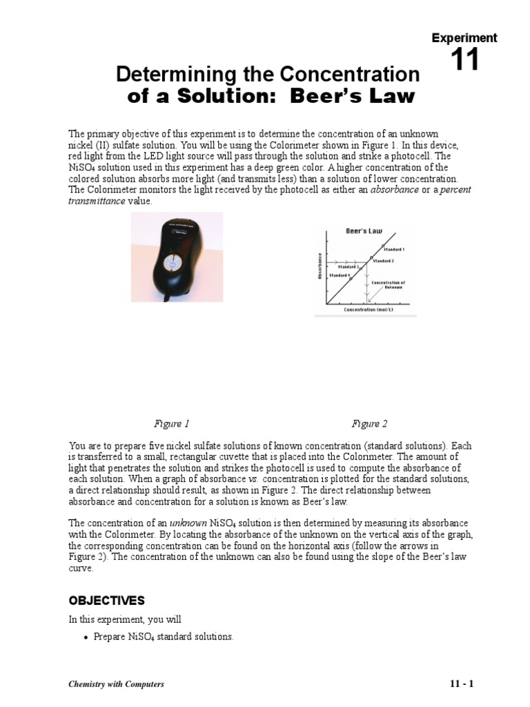 Of A Solution Beer's Law Determining The Concentration PDF