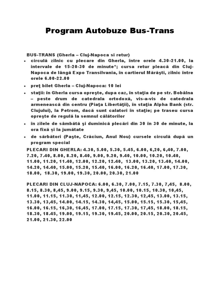 Program Autobuze Bus-Trans | PDF
