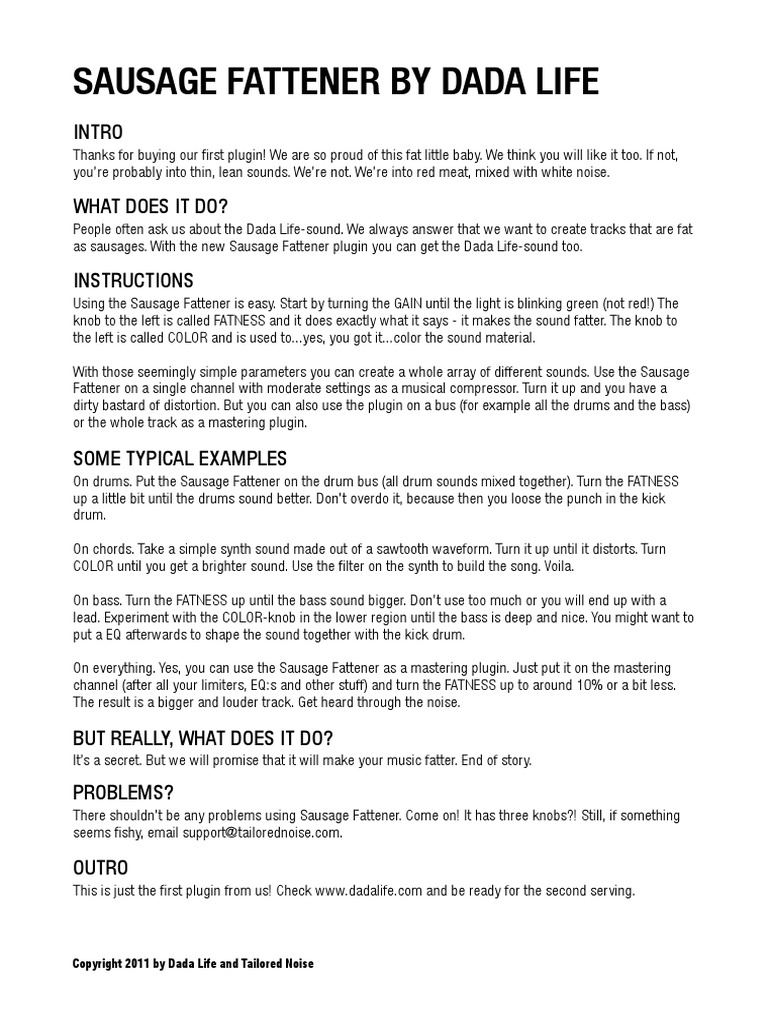 Sausage Fattener Manual PDF PDF Synthesizer Sound Recording