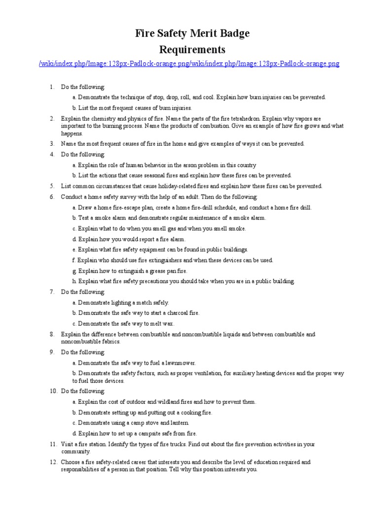 Fire Safety Merit Badge Requirements Guide | PDF | Fire Safety | Fires