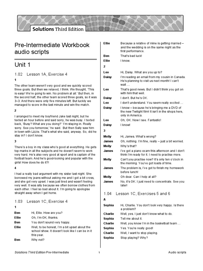 Pre-Intermediate Workbook Audio Scripts | PDF | Test (Assessment)