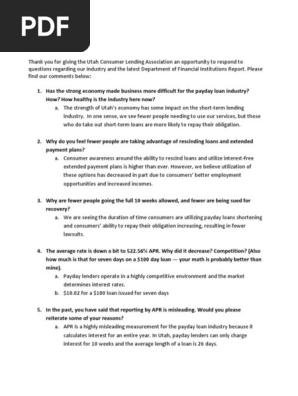 Payday Industry Response To Tribune Questions Payday Loan