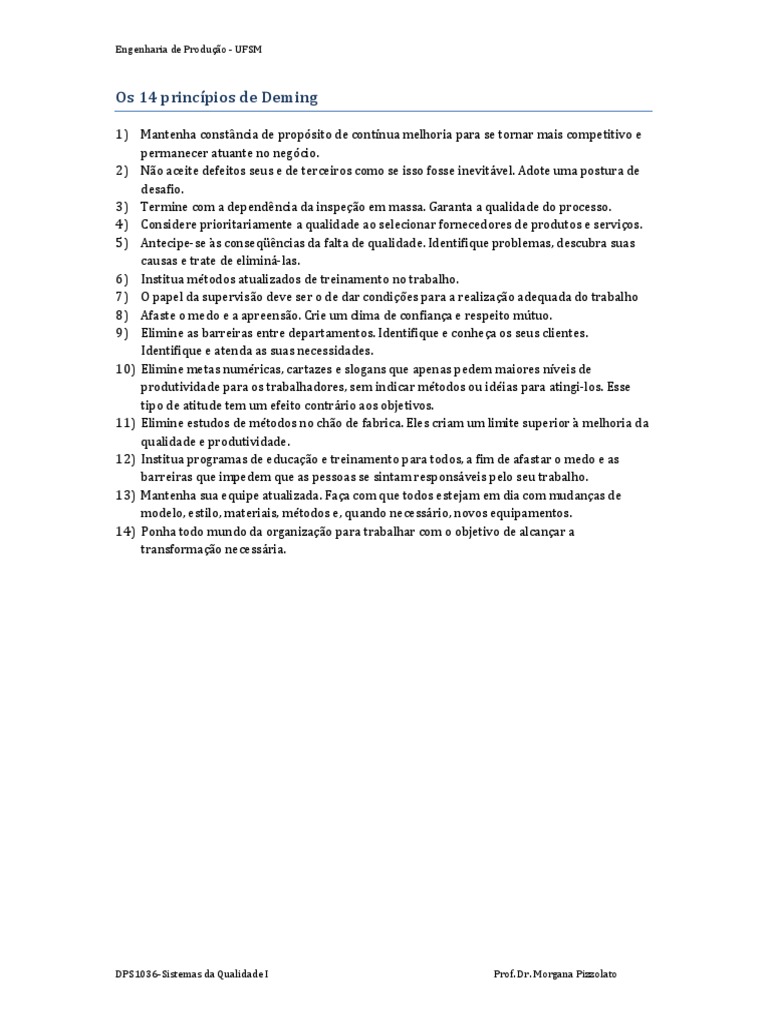 14 Princípios de Deming na Qualidade | PDF | Qualidade (negócios ...