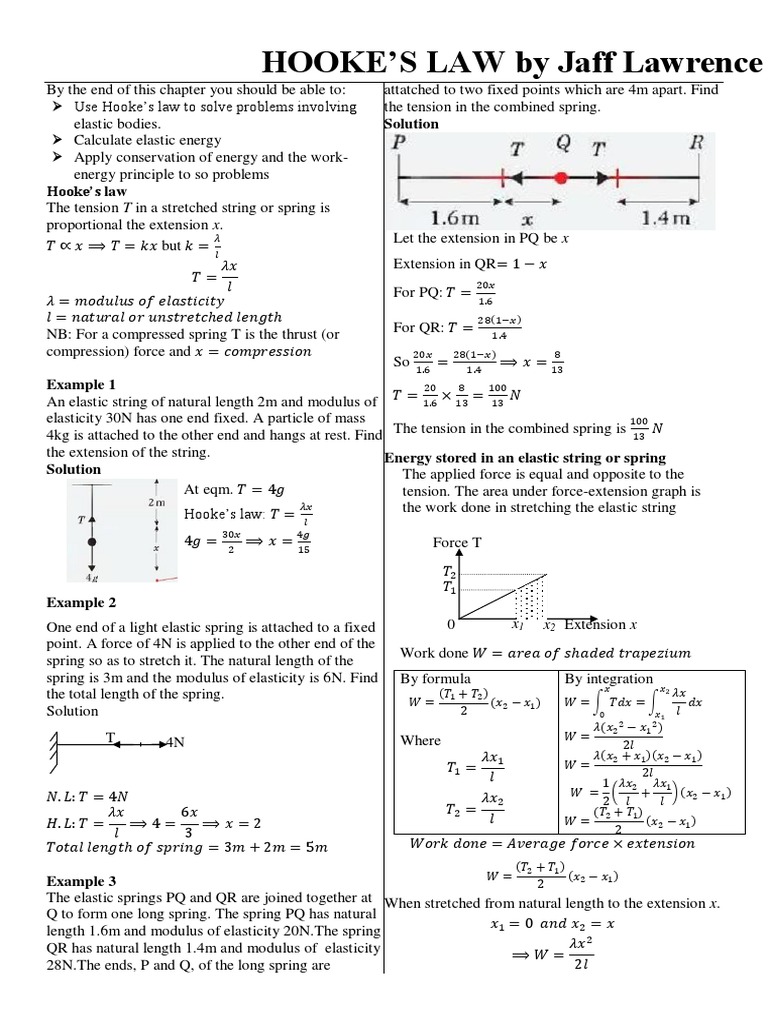 Hooke's Law Notes by Jaff Lawrence Asuiyi PDF Elasticity (Physics