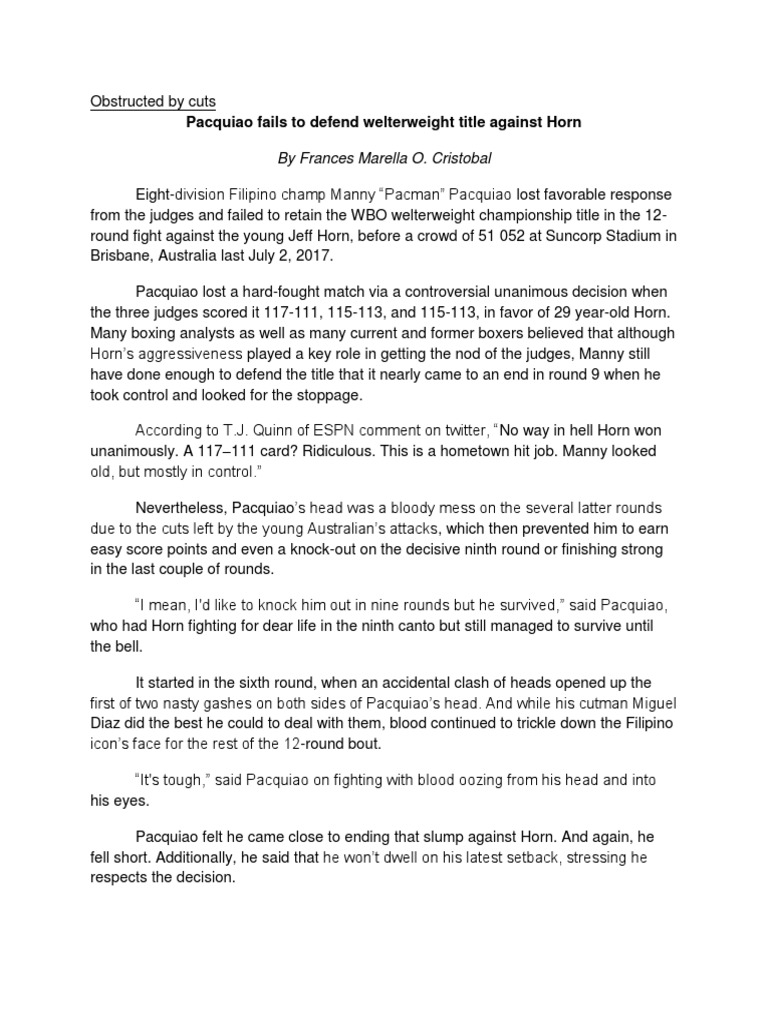Pacquiao vs Horn Compubox Stats Analysis | PDF | Combat Sports ...