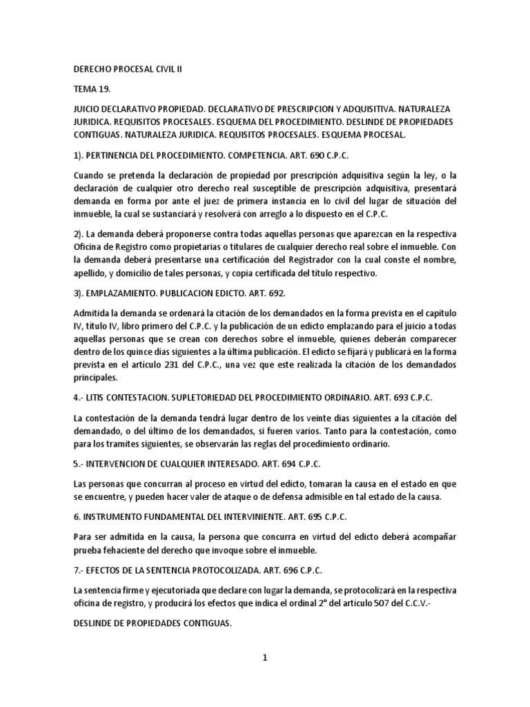 Derecho Procesal Civil II. Tema 19. Juicio Declarativo de Propiedad