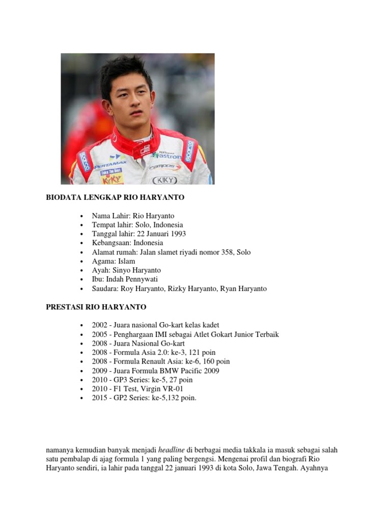 Biodata Lengkap Rio Haryanto | PDF