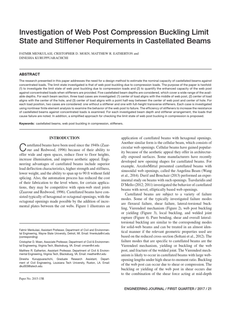 Web Post Buckling in Castellated Beams | PDF | Buckling | Beam (Structure)