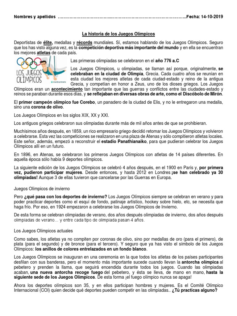 Historia y Evolución de los Juegos Olímpicos | PDF | Juegos olímpicos ...