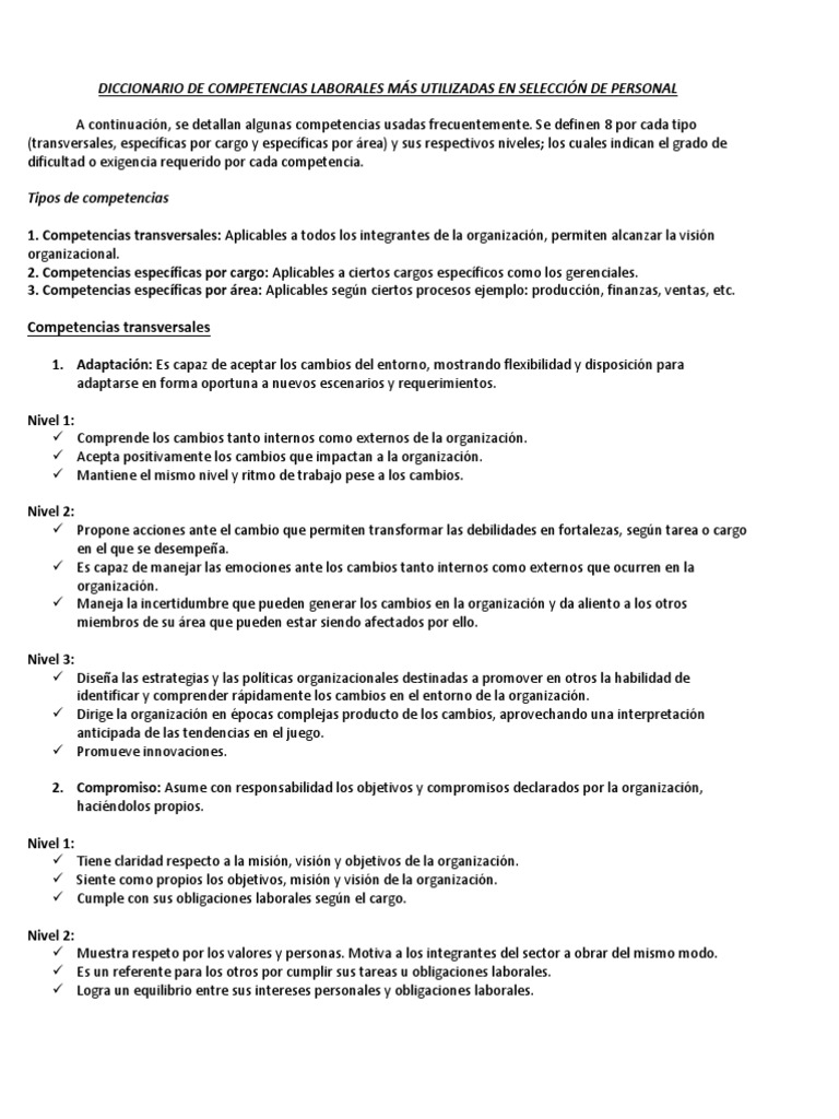 Diccionario de Competencias Laborales | PDF | Planificación | Conceptos ...
