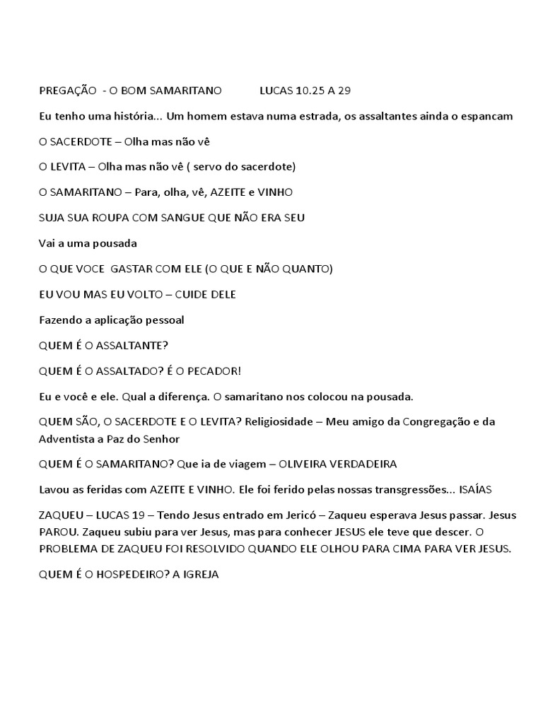 Pregação o Bom Samaritano Esboço | PDF