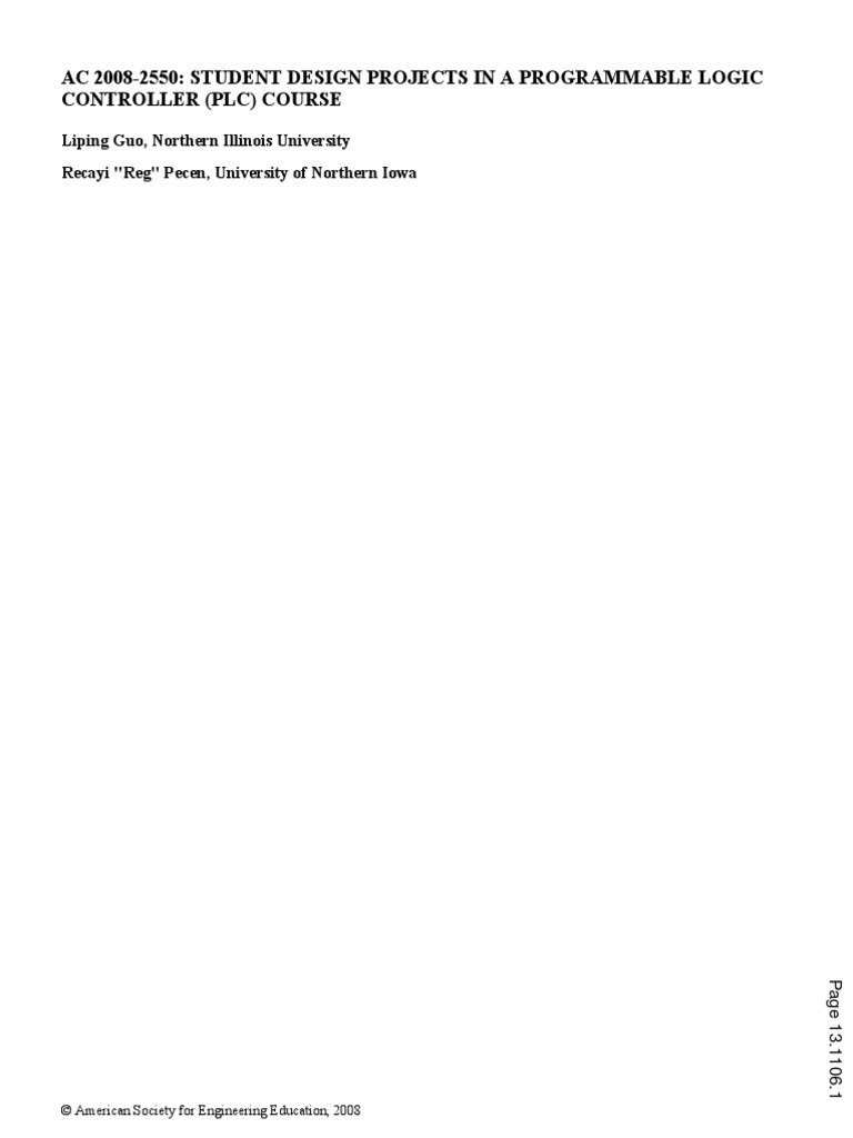Student Design Projects in A Programmable Logic Controller PLC Course ...