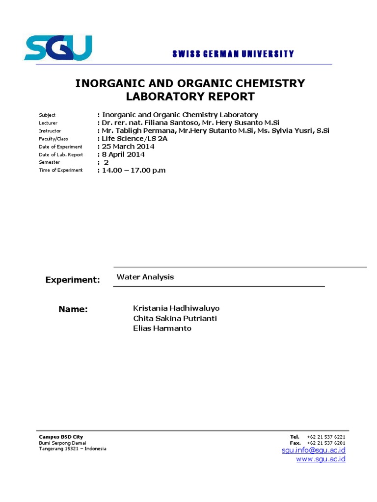 Water Analysis Lab Report PDF Solubility Titration