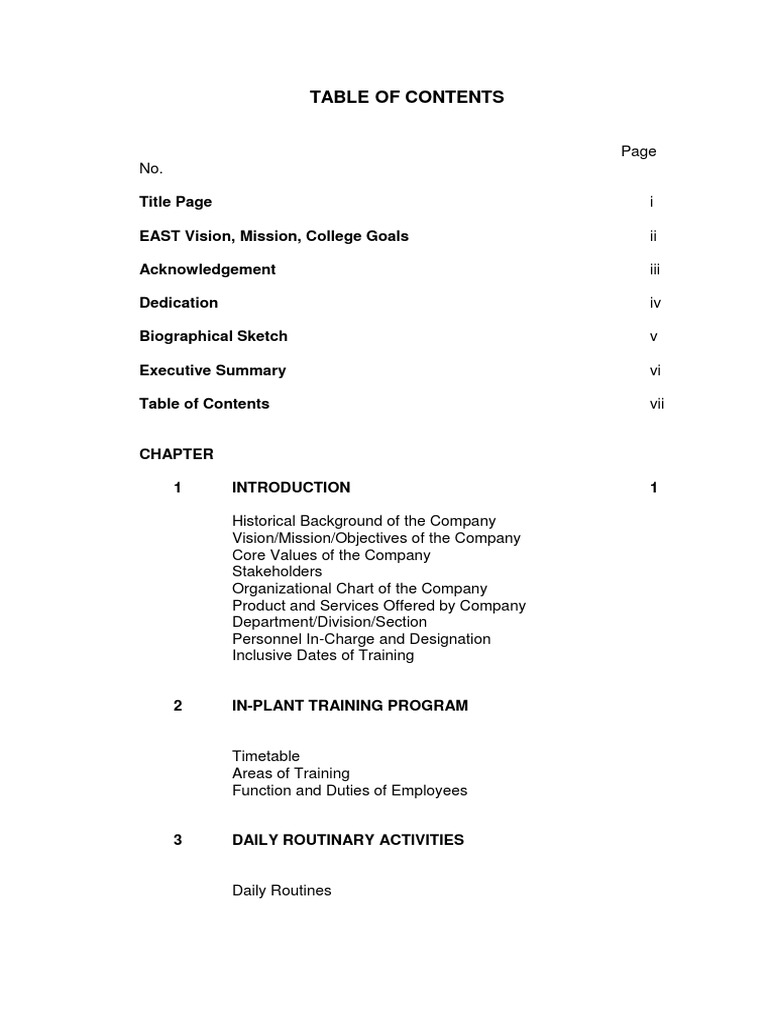 OJT Narrative Report Table of Contents | PDF | Abstract (Summary ...