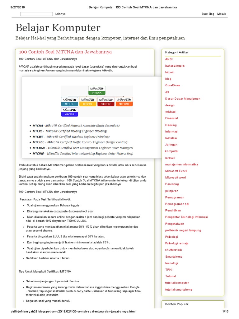Soal Ujian Mikrotik Mtcna Beserta Jawabanya Soal Tuntas