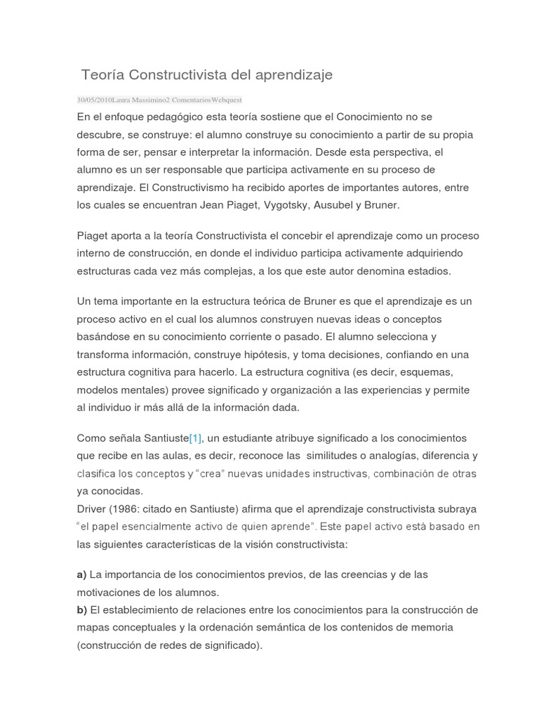 Teoría Constructivista Del Aprendizaje | PDF | Constructivismo ...