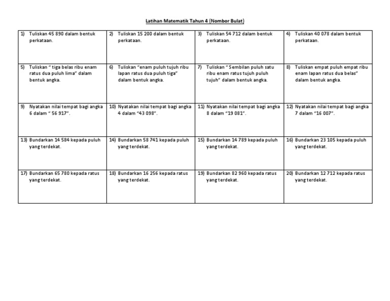 Latihan Nombor & Pembundaran | PDF