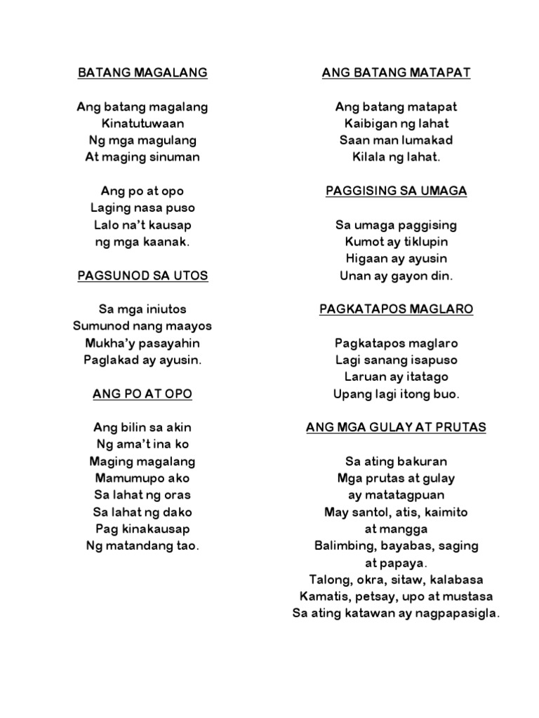Mga Tulang Pambata | PDF