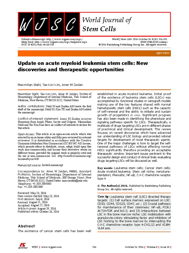 Update On Acute Myeloid Leukemia Stem Cells New Di PDF | PDF ...